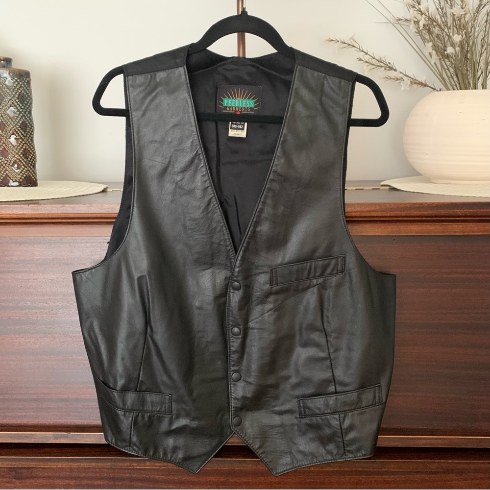 Vintage Peerless Garments Black Leather Vest, Size XL